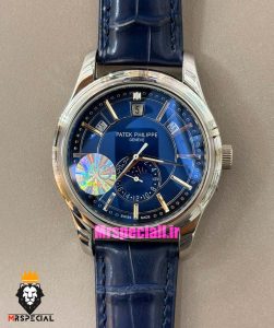 ساعت پتک فیلیپ مردانه دی دیت اتوماتیک چرم صفحه ابی Patek Philippe Day date Moon Phase 021580