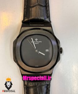 ساعت پتک فیلیپ مردانه مدل ناتیلوس بند چرم صفحه مشکی Patek Philippe NUATILOS 021594