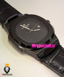 ساعت پتک فیلیپ مردانه مدل ناتیلوس بند چرم صفحه مشکی Patek Philippe NUATILOS 021594