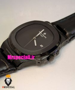 ساعت پتک فیلیپ مردانه مدل ناتیلوس بند چرم صفحه مشکی Patek Philippe NUATILOS 021594
