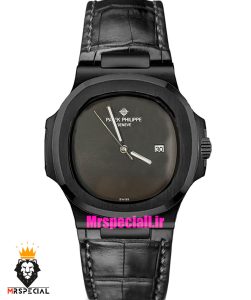 ساعت پتک فیلیپ مردانه مدل ناتیلوس بند چرم صفحه مشکی Patek Philippe NUATILOS 021594
