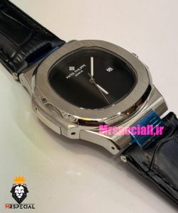 ساعت پتک فیلیپ مردانه مدل ناتیلوس بند چرم صفحه مشکی Patek Philippe NUATILOS 021595 