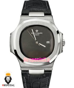 ساعت پتک فیلیپ مردانه مدل ناتیلوس بند چرم صفحه مشکی Patek Philippe NUATILOS 021595