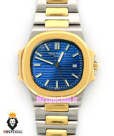 ساعت مردانه پتک فیلیپ ناتیلوس کوارتز دورنگ طلایی صفحه ابی Patek Philippe nuatilos 9852