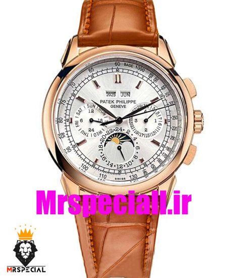 ساعت مردانه پتک فیلیپ دی دیت اتوماتیک رزگلد بند چرم قهوه ای صفحه سفید 0997 Patek Philippe Day Date