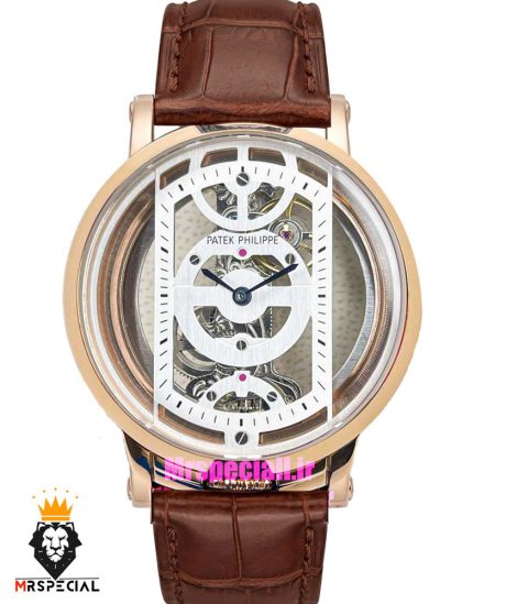 ساعت مردانه پتک فیلیپ اتوماتیک اسکلتون رزگلد چرم قهوه ای Patek Philippe Luxury 01254