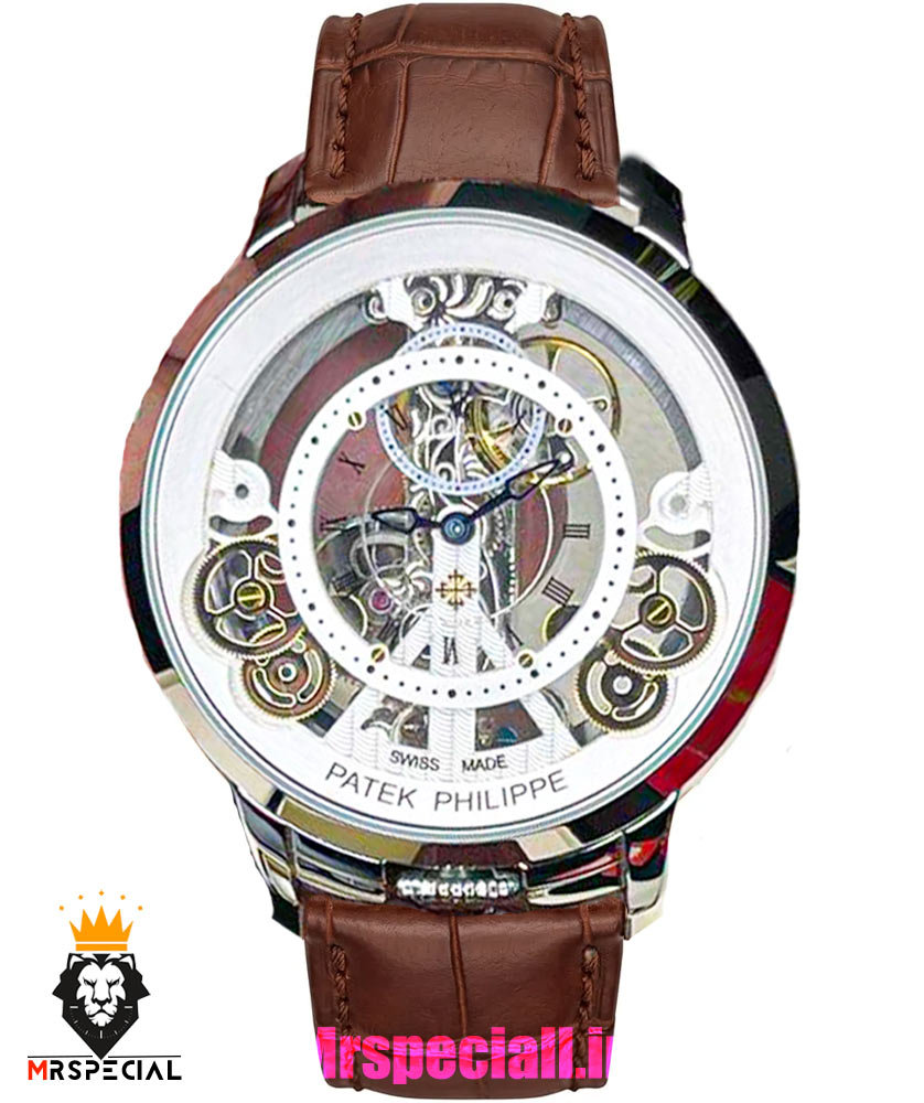 ساعت مردانه پتک فیلیپ اسکلتون اتوماتیک چرم قهوه ای Patek Philippe Luxury 01253