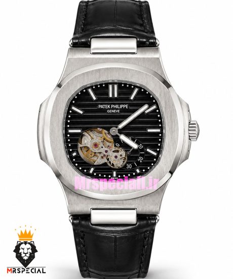 ساعت پتک فیلیپ مردانه ناتیلوس اتوماتیک بند چرم مشکی صفحه مشکی Patek Philippe NUATILOS 021664