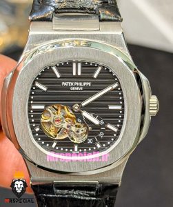 ساعت پتک فیلیپ مردانه ناتیلوس اتوماتیک بند چرم مشکی صفحه مشکی Patek Philippe NUATILOS 021664 