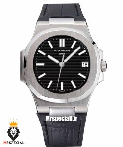 ساعت پتک فیلیپ مردانه مدل ناتیلوس اتوماتیک بند چرم مشکی صفحه مشکی Patek Philippe NUATILOS 021255