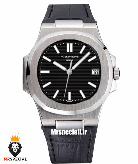 ساعت پتک فیلیپ مردانه مدل ناتیلوس اتوماتیک بند چرم مشکی صفحه مشکی Patek Philippe NUATILOS 021255