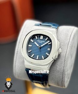ساعت پتک فیلیپ مردانه مدل ناتیلوس اتوماتیک بند چرم ابی صفحه ابی Patek Philippe NUATILOS 021256