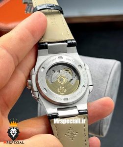 ساعت پتک فیلیپ مردانه مدل ناتیلوس اتوماتیک بند چرم مشکی صفحه مشکی Patek Philippe NUATILOS 021255