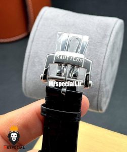 ساعت پتک فیلیپ مردانه مدل ناتیلوس اتوماتیک بند چرم مشکی صفحه مشکی Patek Philippe NUATILOS 021255
