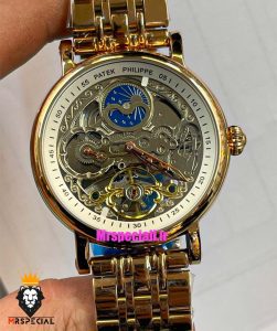 ساعت پتک فیلیپ مردانه اتوماتیک بند استیل رزگلد صفحه اسکلتون Patek Philippe 0880