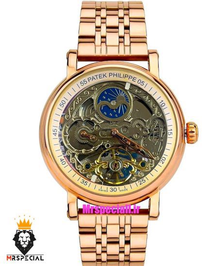 ساعت پتک فیلیپ مردانه اتوماتیک بند استیل رزگلد صفحه اسکلتون Patek Philippe 0880