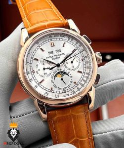 ساعت مردانه پتک فیلیپ دی دیت اتوماتیک رزگلد بند چرم قهوه ای صفحه سفید 0997 Patek Philippe Day Date