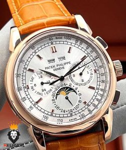 ساعت مردانه پتک فیلیپ دی دیت اتوماتیک رزگلد بند چرم قهوه ای صفحه سفید 0997 Patek Philippe Day Date