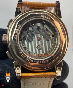 ساعت مردانه پتک فیلیپ دی دیت اتوماتیک رزگلد بند چرم قهوه ای صفحه سفید 0997 Patek Philippe Day Date