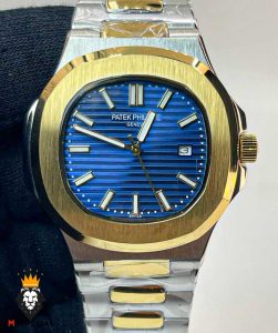 ساعت مردانه پتک فیلیپ ناتیلوس کوارتز دورنگ طلایی صفحه ابی Patek Philippe nuatilos 9852