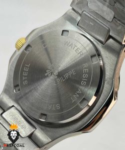 ساعت مردانه پتک فیلیپ ناتیلوس کوارتز دورنگ طلایی صفحه ابی Patek Philippe nuatilos 9852