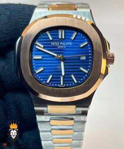 ساعت مچی مردانه پتک فیلیپ موتور کوارتز دورنگ رزگلد صفحه ابی Patek Philippe NUATILOS 01213