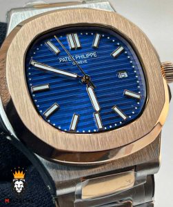 ساعت مچی مردانه پتک فیلیپ موتور کوارتز دورنگ رزگلد صفحه ابی Patek Philippe NUATILOS 01213