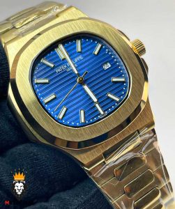 ساعت مچی مردانه پتک فیلیپ ناتیلوس کوارتز طلایی صفحه آبی Patek Philippe nuatilos 9652