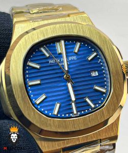 ساعت مچی مردانه پتک فیلیپ ناتیلوس کوارتز طلایی صفحه آبی Patek Philippe nuatilos 9652