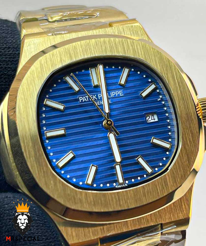 ساعت مچی مردانه پتک فیلیپ ناتیلوس کوارتز طلایی صفحه آبی Patek Philippe nuatilos 9652