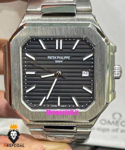 ساعت پتک فیلیپ مردانه اتوماتیک بند استیل صفحه مشکی Patek Philippe CUBITUS 021336