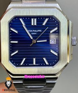 ساعت پتک فیلیپ مردانه اتوماتیک بند استیل صفحه ابی Patek Philippe CUBITUS 021337 