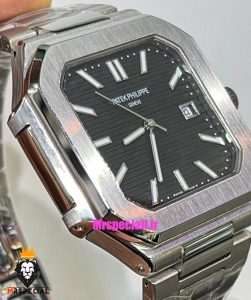 ساعت پتک فیلیپ مردانه اتوماتیک بند استیل صفحه مشکی Patek Philippe CUBITUS 021336