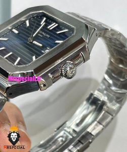 ساعت پتک فیلیپ مردانه اتوماتیک بند استیل صفحه ابی Patek Philippe CUBITUS 021337 