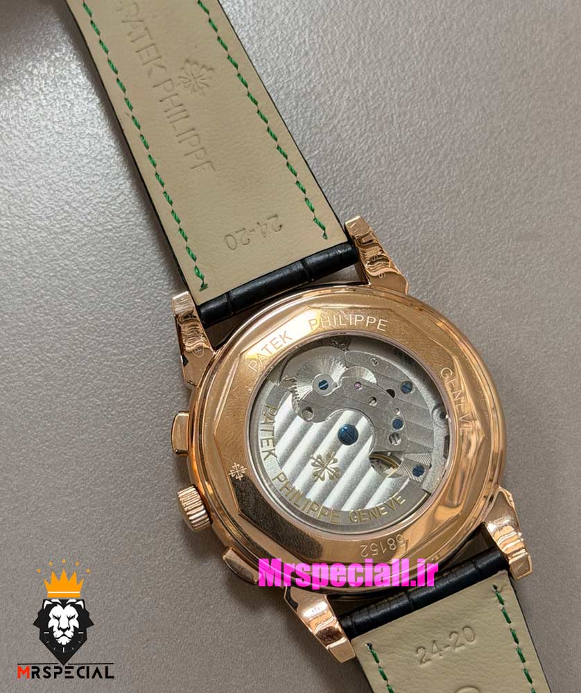 ساعت پتک فیلیپ مردانه دی دیت اتوماتیک رزگلد چرم مشکی صفحه سبز Patek Philippe Perpetual Calendar 021574