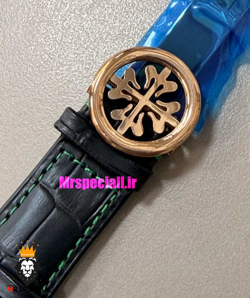 ساعت پتک فیلیپ مردانه دی دیت اتوماتیک رزگلد چرم مشکی صفحه سبز Patek Philippe Perpetual Calendar 021574