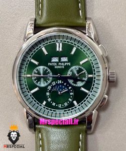ساعت پتک فیلیپ مردانه دی دیت اتوماتیک بند چرم سبز صفحه سبز Patek Philippe Perpetual Calendar 021573