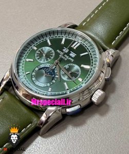ساعت پتک فیلیپ مردانه دی دیت اتوماتیک بند چرم سبز صفحه سبز Patek Philippe Perpetual Calendar 021573