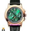 ساعت پتک فیلیپ مردانه دی دیت اتوماتیک رزگلد چرم مشکی صفحه سبز Patek Philippe Perpetual Calendar 021574