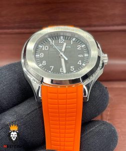 ساعت مردانه پتک فیلیپ اکوانات اتوماتیک بند رابر نارنجی صفحه طوسی 01603 Patek Philippe Aquanaut