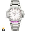 ساعت پتک فیلیپ زنانه مدل ناتیلوس کوارتز استیل قاب نگین صفحه سفید Patek Philippe NUATILOS 021267