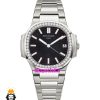ساعت پتک فیلیپ زنانه مدل ناتیلوس کوارتز استیل قاب نگین صفحه مشکی Patek Philippe NUATILOS 021268