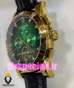 ساعت پتک فیلیپ مردانه بند چرم توربیلون اتوماتیک طلایی صفحه سبز Patek Philippe 020812 