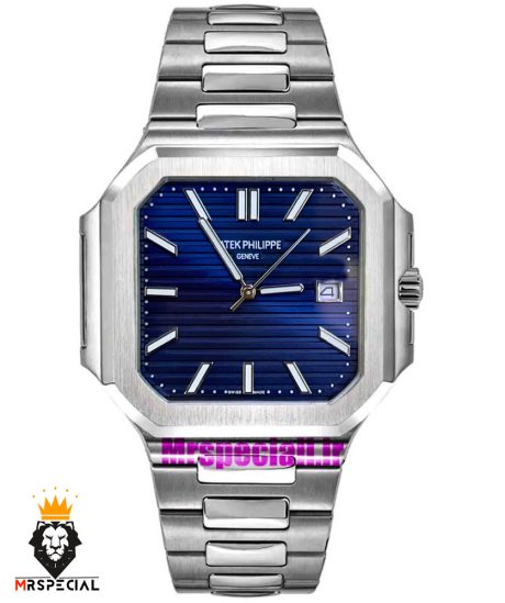 ساعت پتک فیلیپ مردانه اتوماتیک بند استیل صفحه ابی Patek Philippe CUBITUS 021337