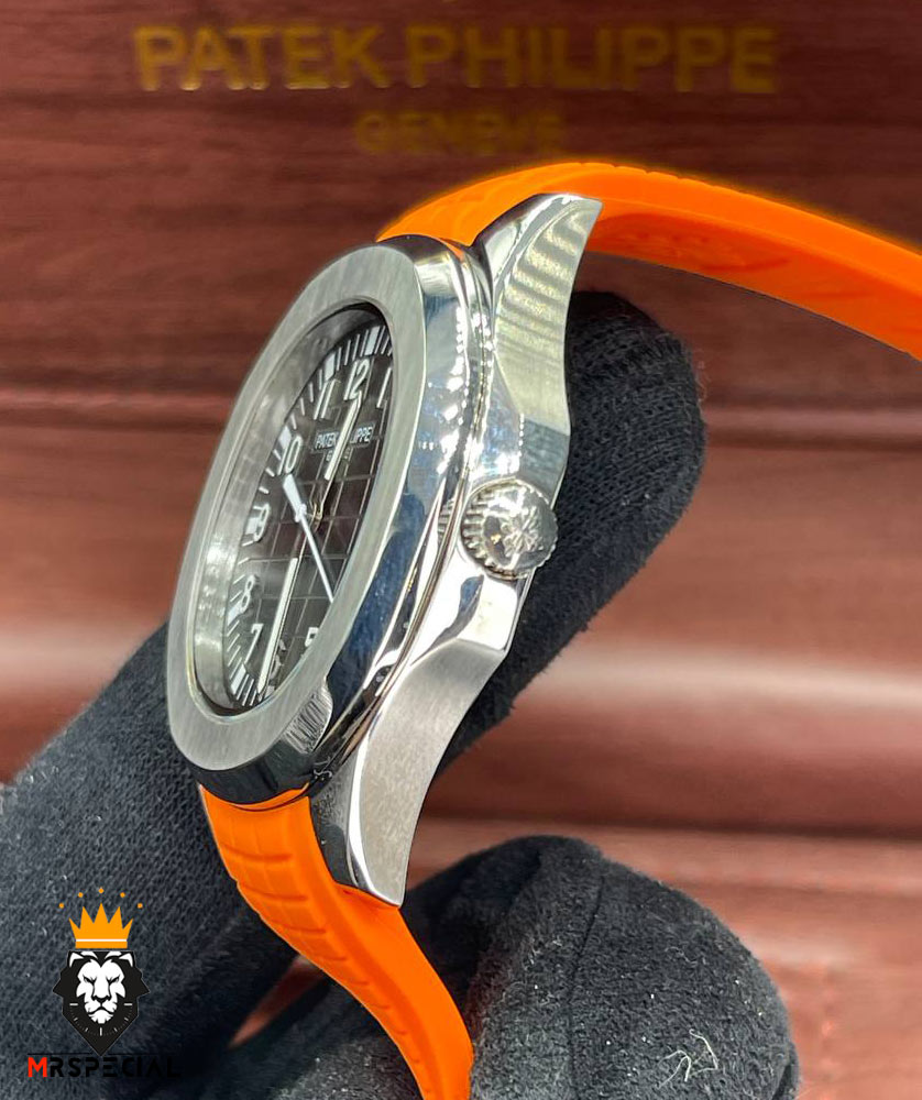 ساعت مردانه پتک فیلیپ اکوانات اتوماتیک بند رابر نارنجی صفحه طوسی 01603 Patek Philippe Aquanaut