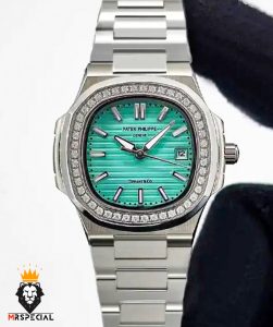ساعت زنانه پتک فیلیپ ناتیلوس استیل قاب نگین صفحه تیفانی Patek Philippe NUATILOS 01793