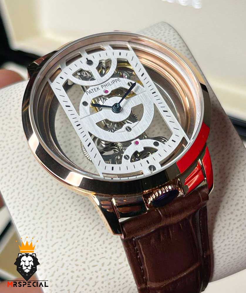 ساعت مردانه پتک فیلیپ اتوماتیک اسکلتون رزگلد چرم قهوه ای Patek Philippe Luxury 01254