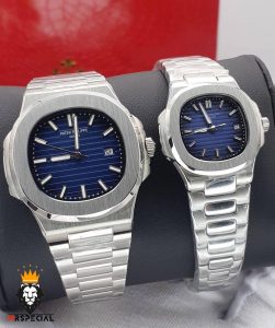 ساعت ست مردانه و زنانه پتک فیلیپ ناتیلوس کوارتز استیل صفحه ابی Patek Philippe NUATILOS 01675