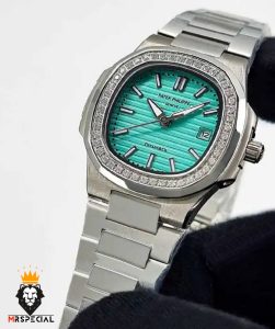 ساعت زنانه پتک فیلیپ ناتیلوس استیل قاب نگین صفحه تیفانی Patek Philippe NUATILOS 01793