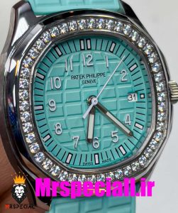 ساعت پتک فیلیپ زنانه اکوانات تیفانی قاب نگین 020701 Patek Philippe Aquanaut